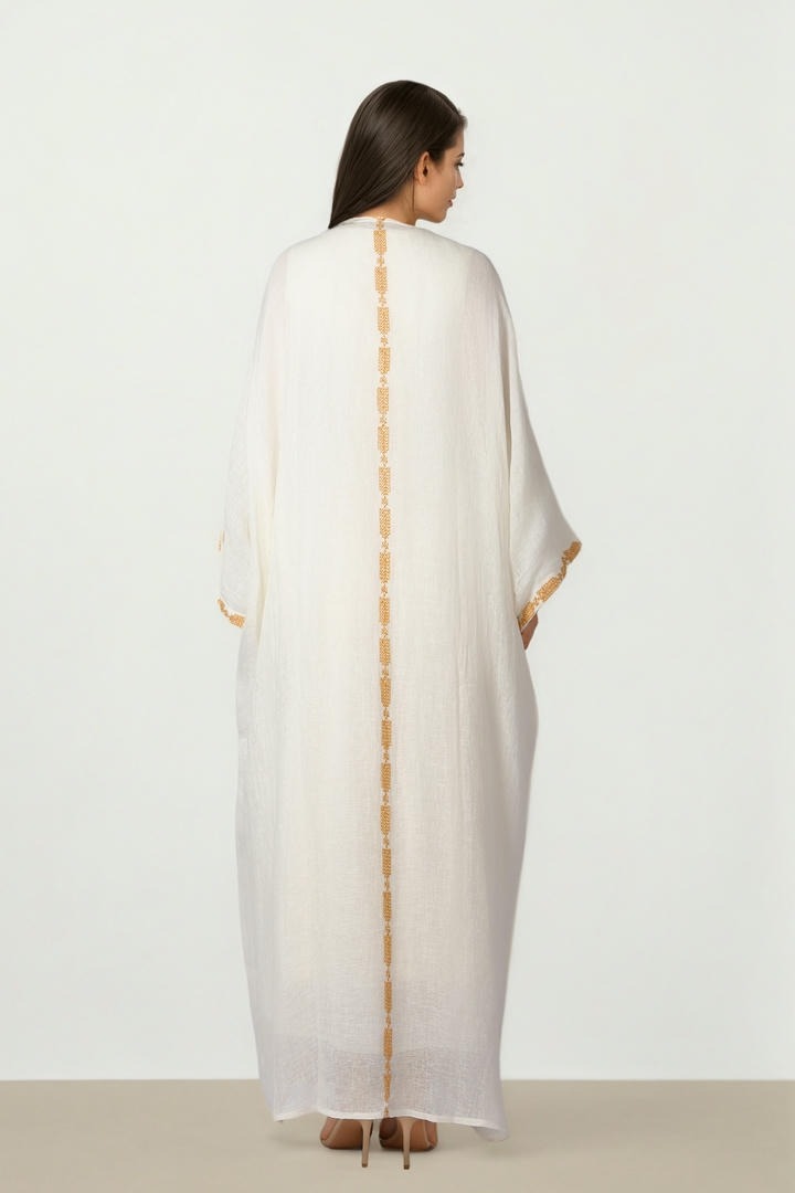 Embroidered Linen Abaya