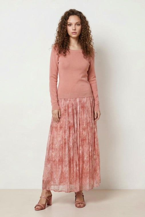 A LINE PRINTED KNIT DRESS