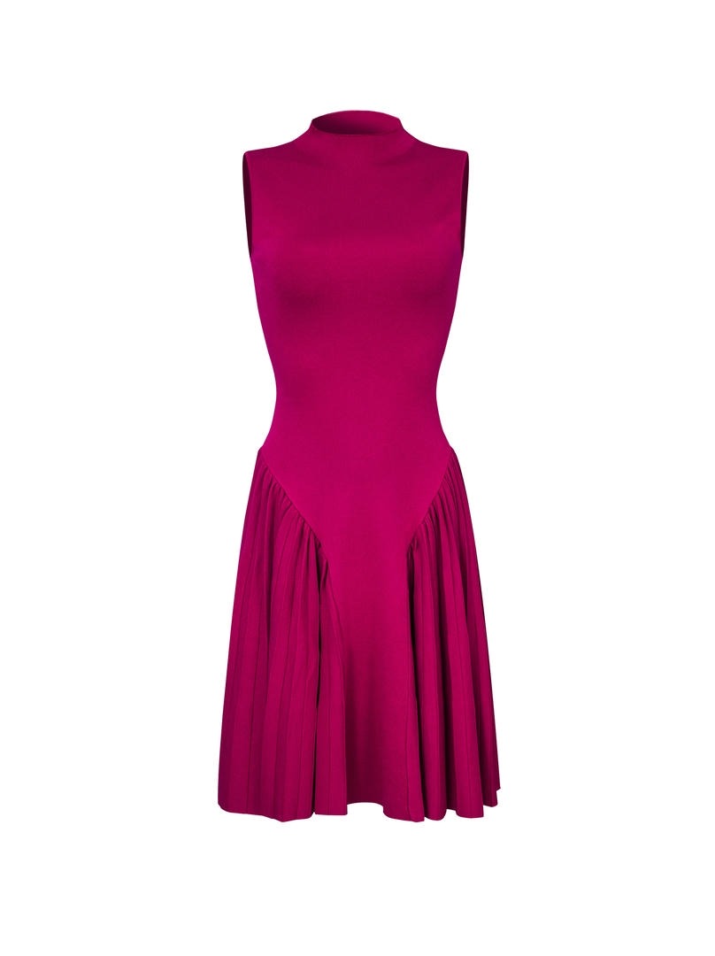 Burgundy Knit Dress with Pleats