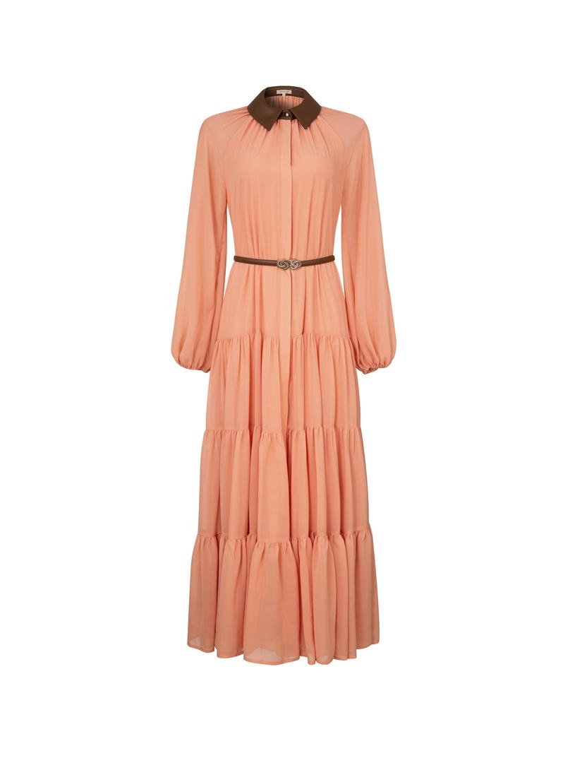 chiffon dress with a leather collar