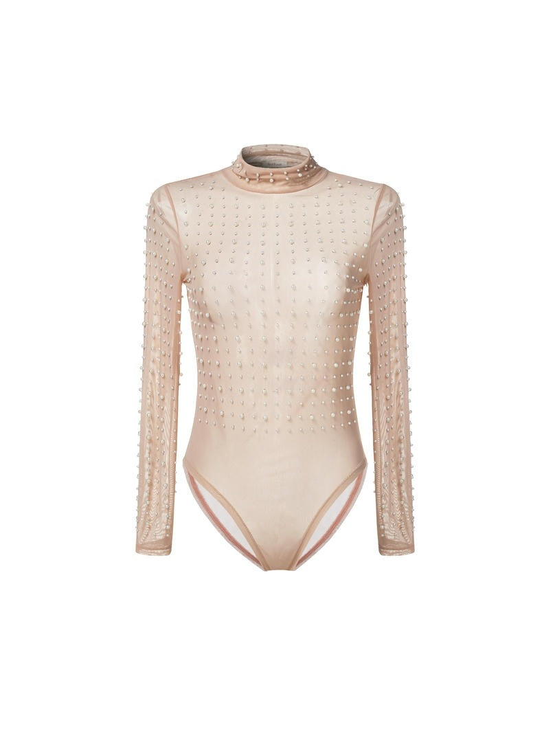 Pearl embellishment bodysuit top