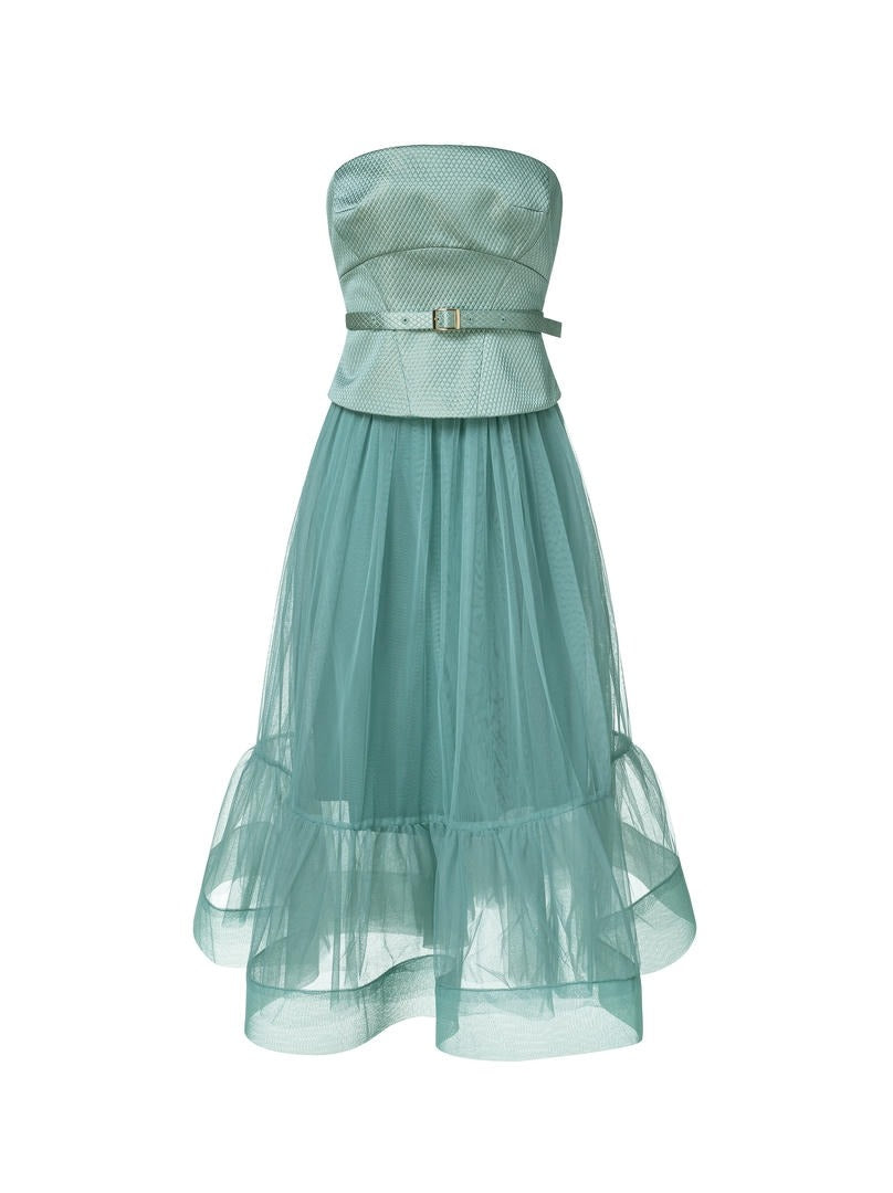 Green Brocade Bustier Dress