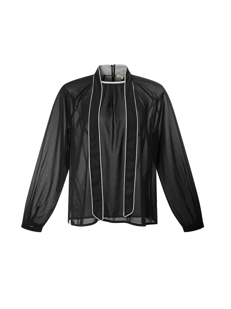 Contrast Tie-Neck Crepe Top