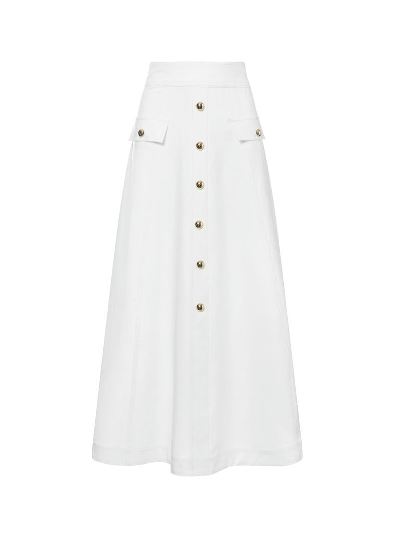 Buttoned Off-White Crepe Skirt