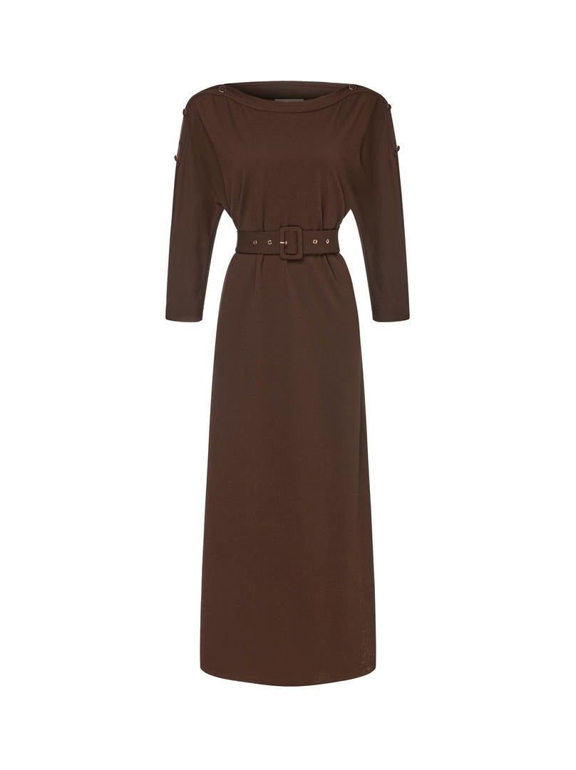 Long Sleeve Belted Jersey Dress