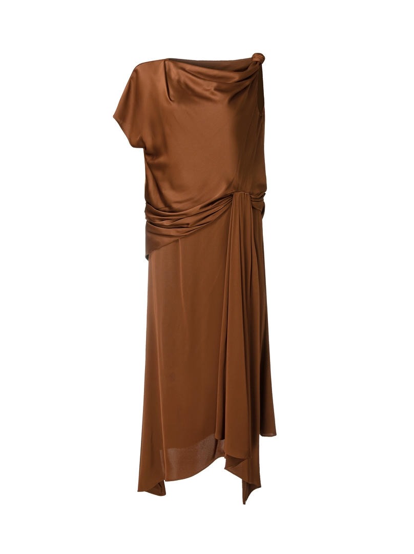 Mocha Satin Midi Dress