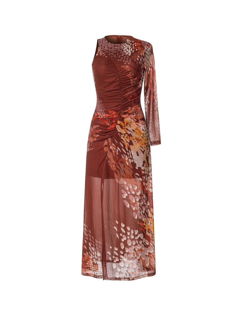 One-sleeve printed dress