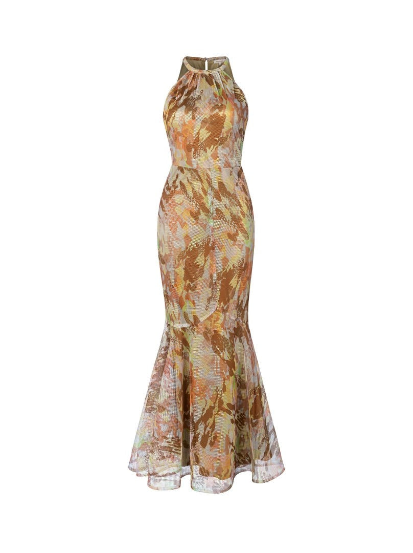 Halter neckline printed dress