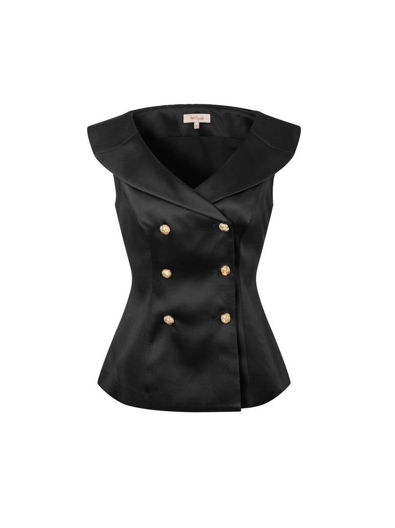 Black Crepe Button Top