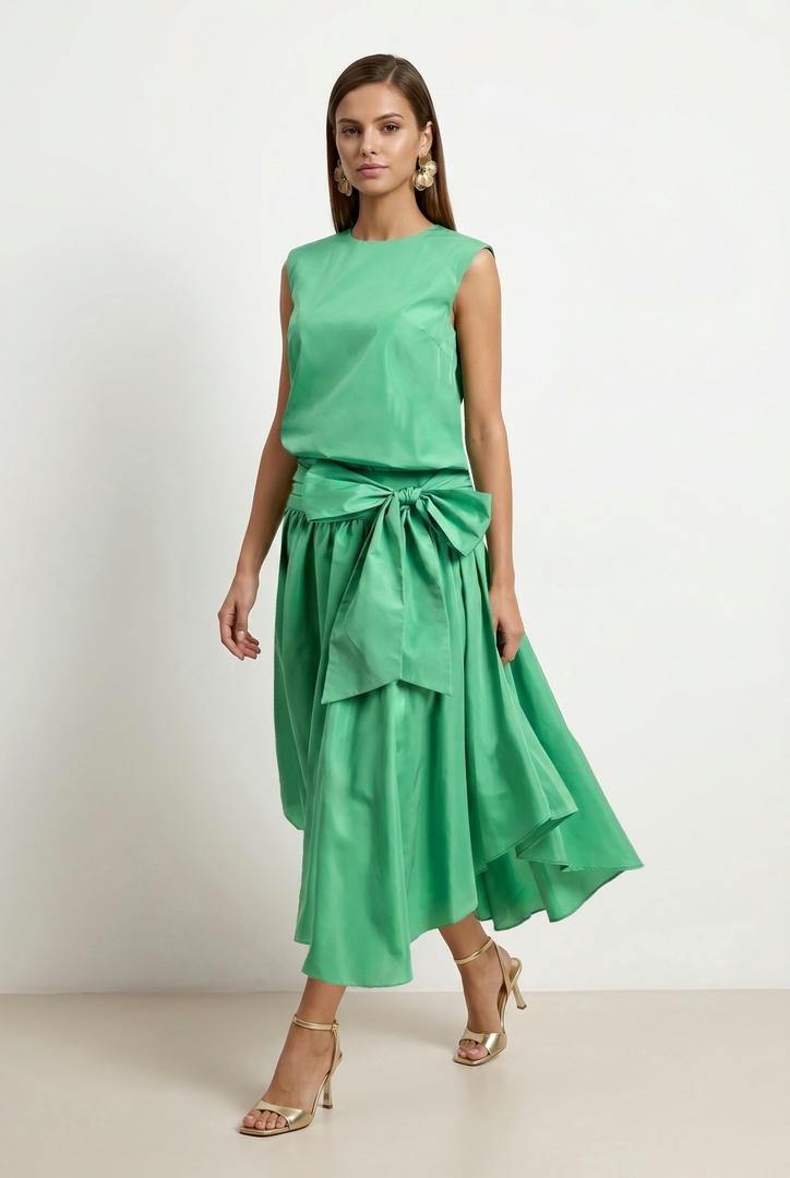 A green taffeta dress