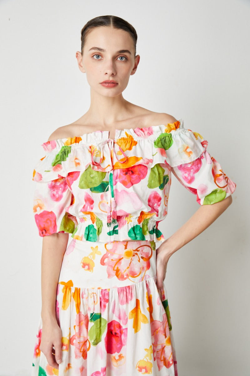 Off-shoulder printed top