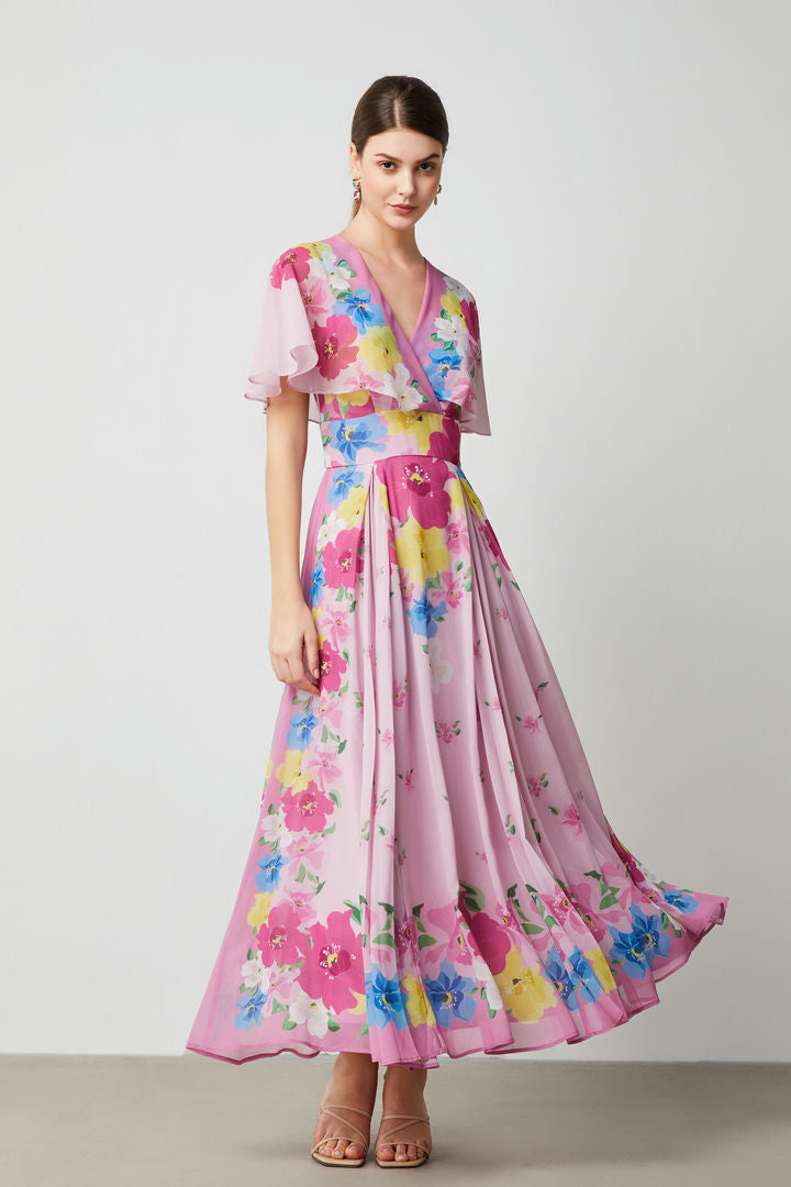 frill sleeves floral dress