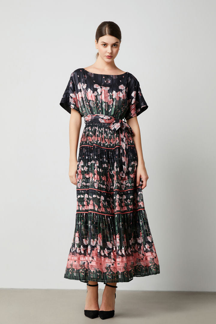 Satin Stripe Printed Dress