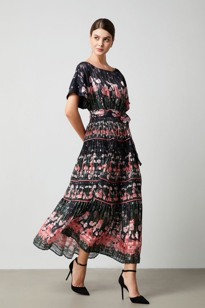 Satin Stripe Printed Dress