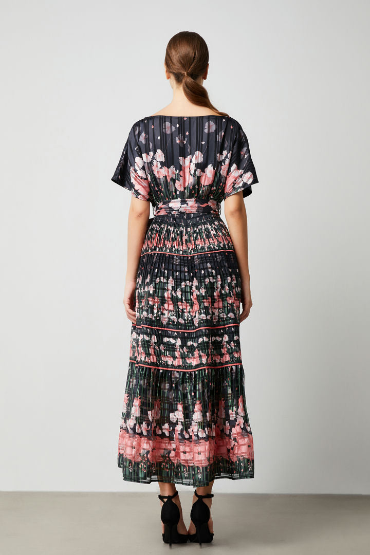 Satin Stripe Printed Dress