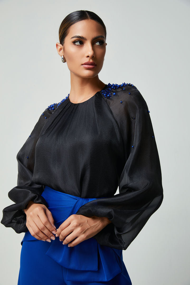 embellished shoulders blouse