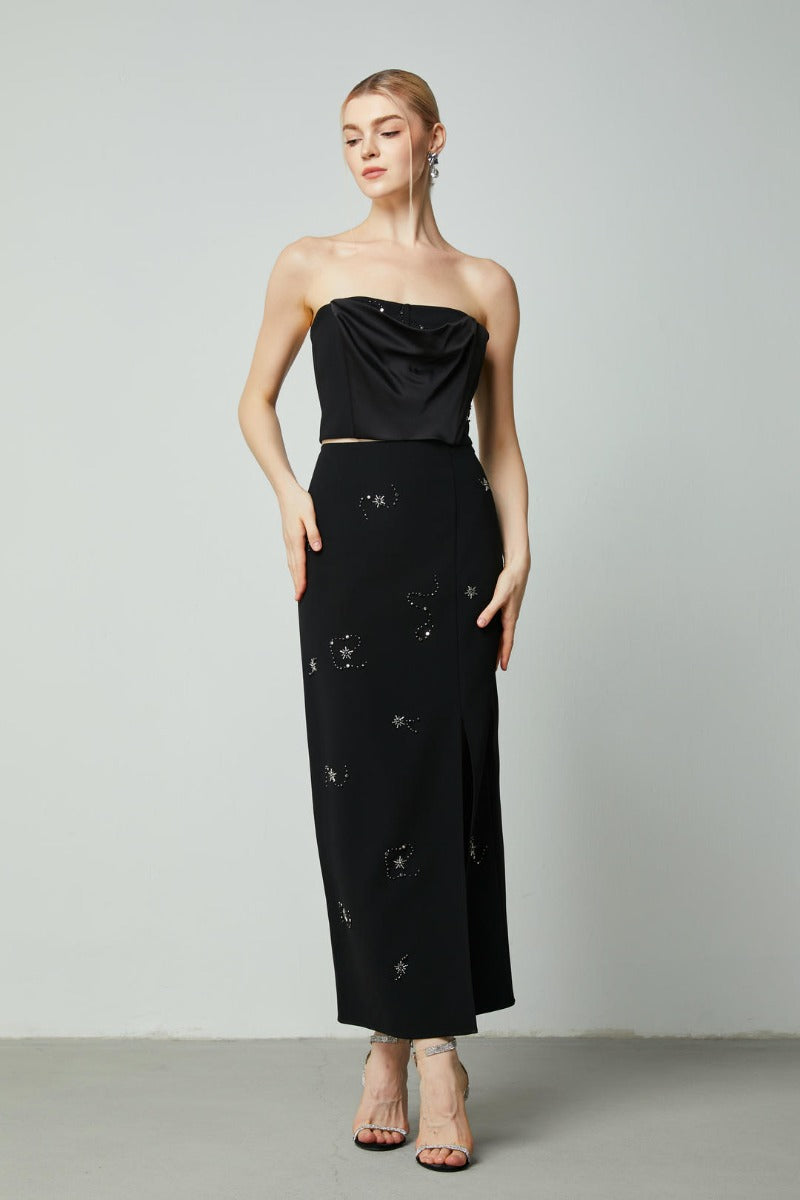Column embellished skirt