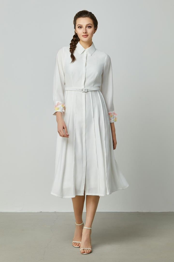 Floral Cuff Belted Midi Dress