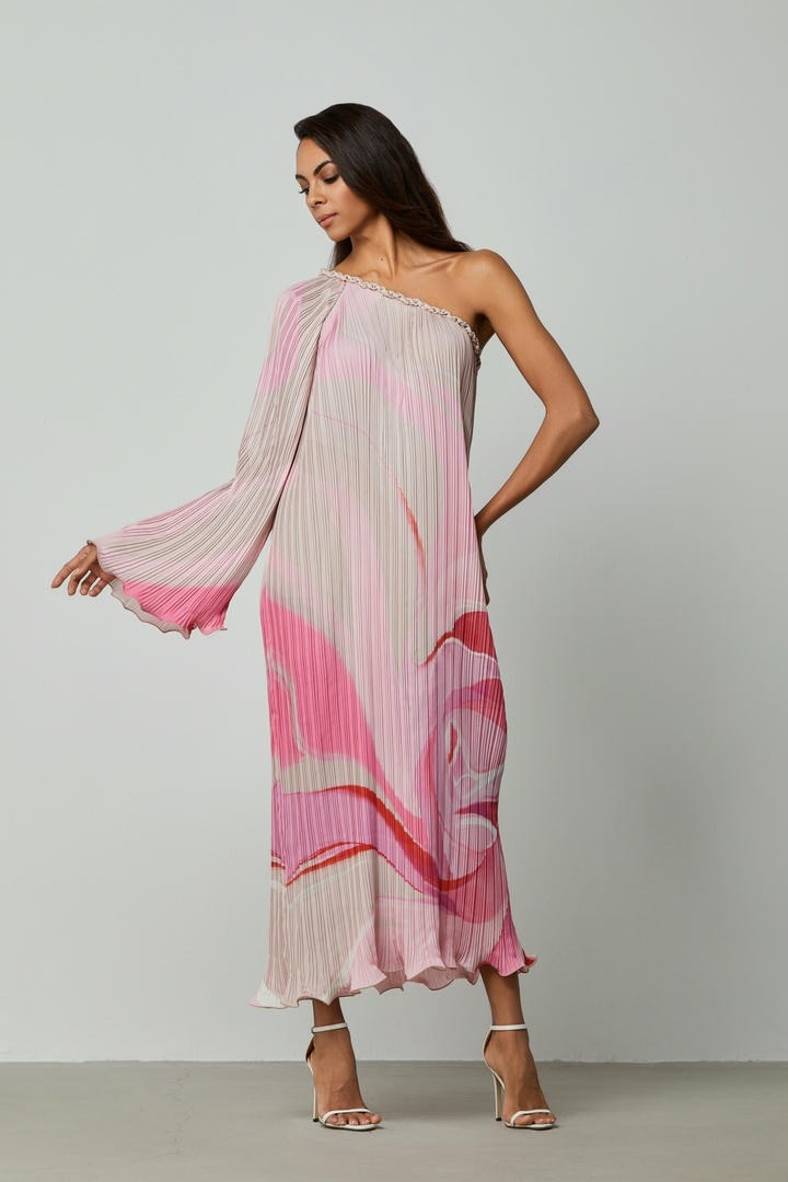 Pleated One-Shoulder Dress