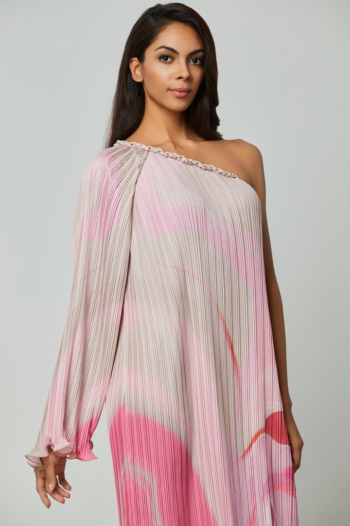 Pleated One-Shoulder Dress