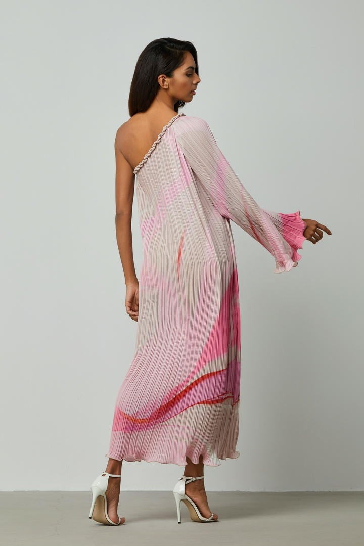 Pleated One-Shoulder Dress