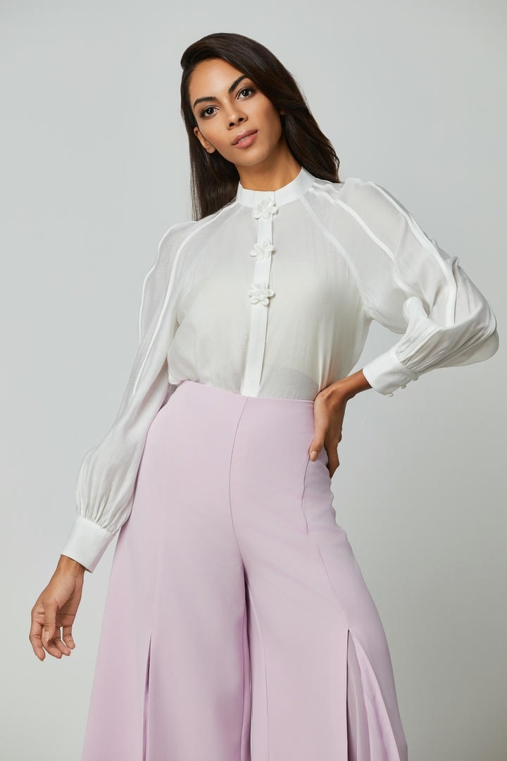 Puffed sleeves floral shirt