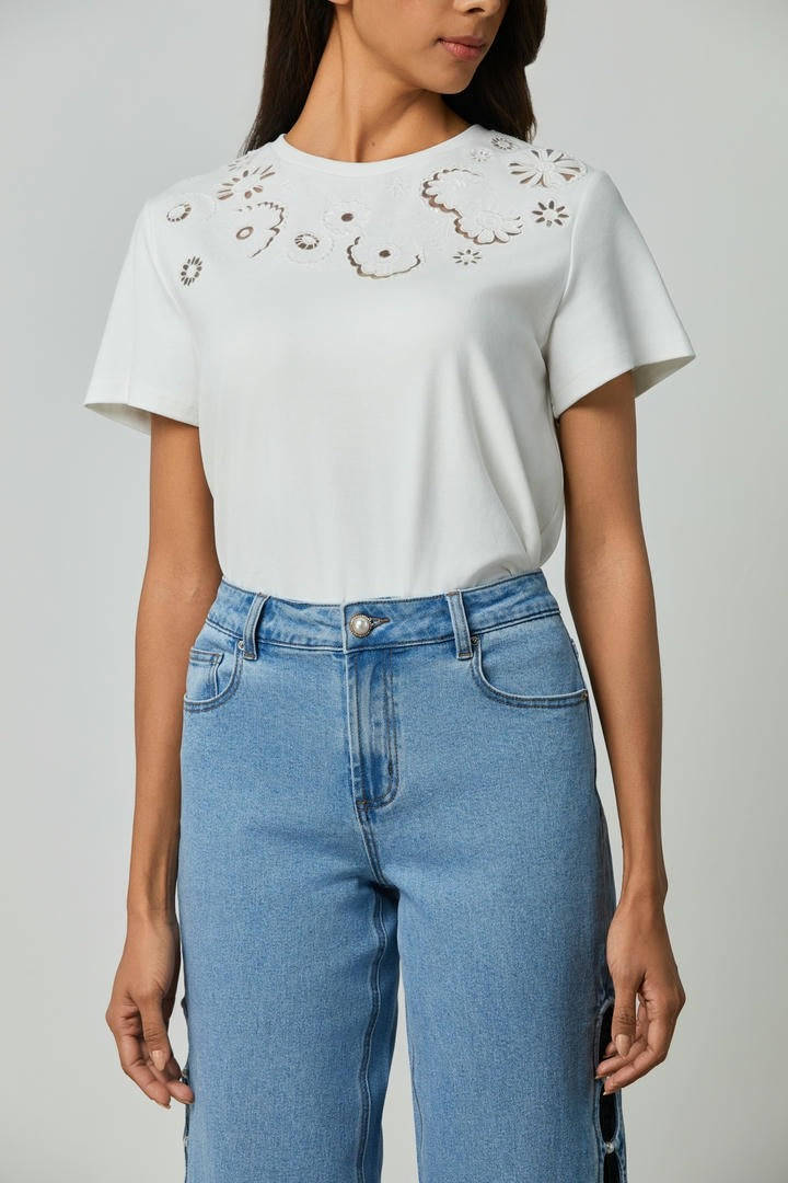 Embroidered Cut-Out T-Shirt