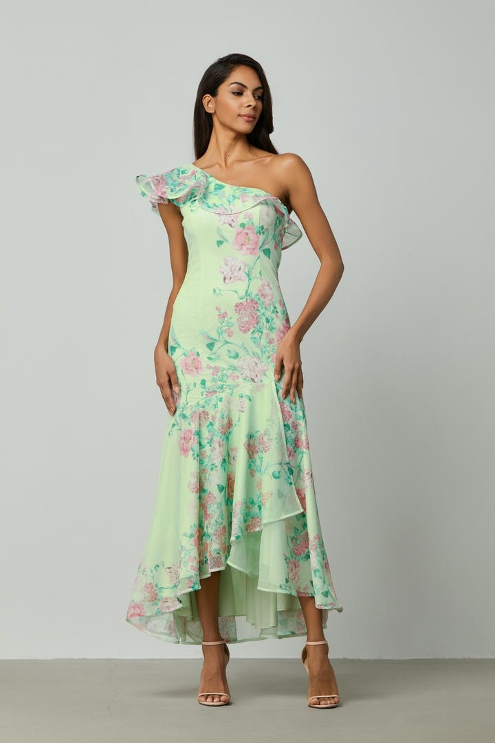 asymmetric ruffle hem dress