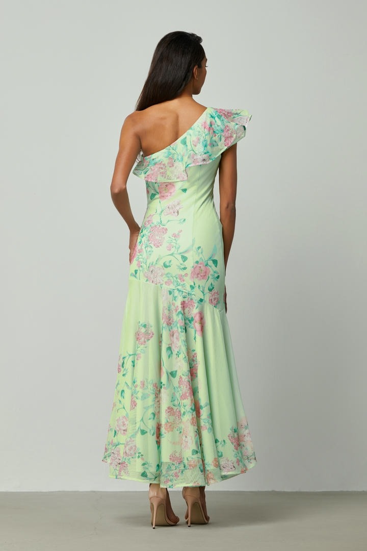 asymmetric ruffle hem dress