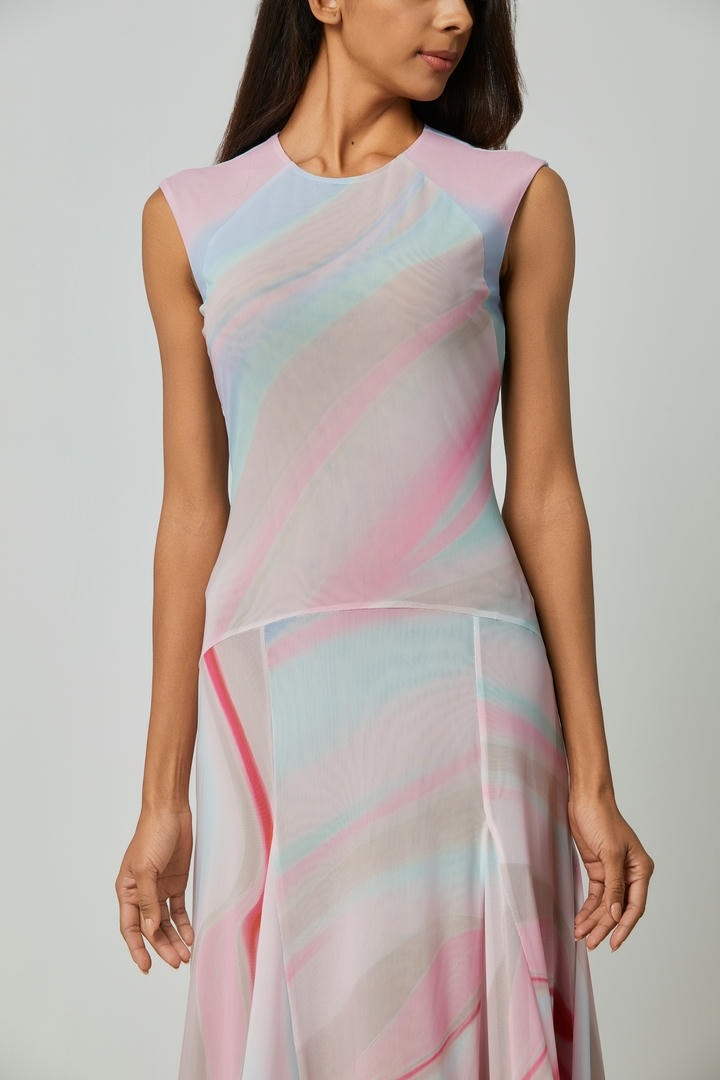 Vivid Elegance High-Neck Dress