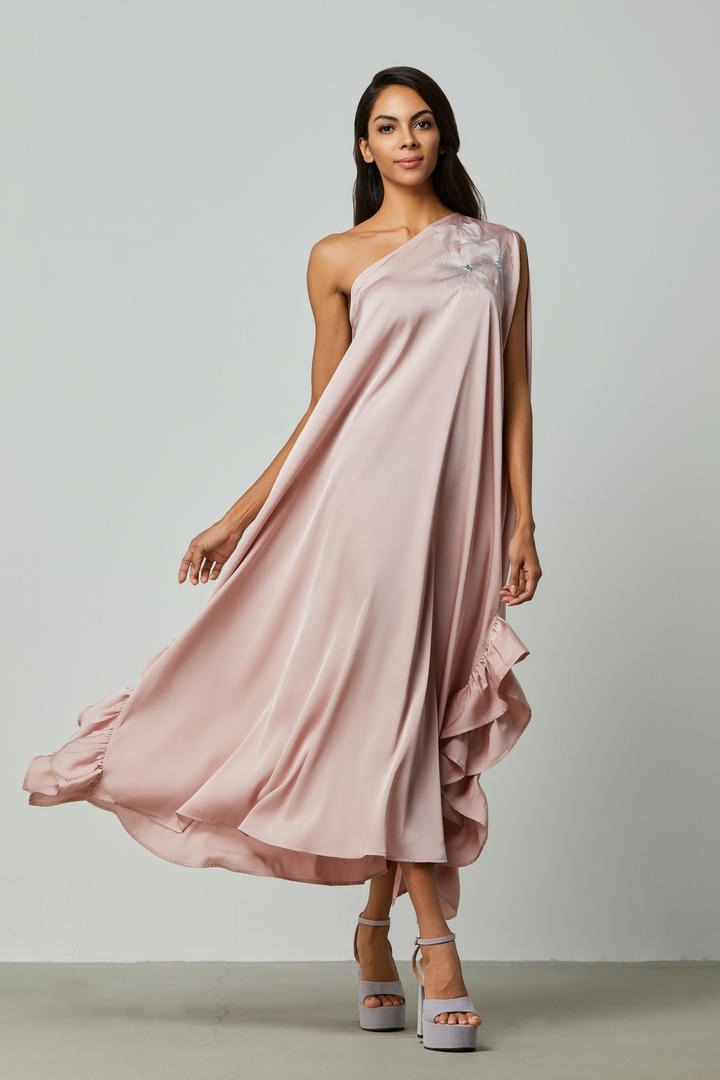 Ruffled sides satin dress
