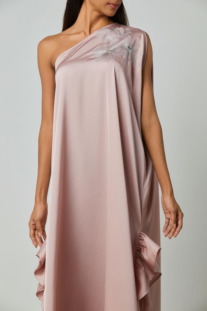 Ruffled sides satin dress
