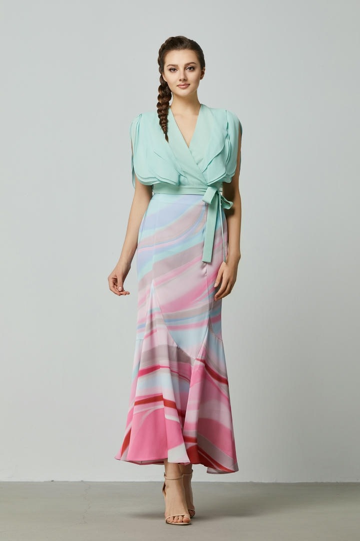 Wavy Print High-Waist Skirt