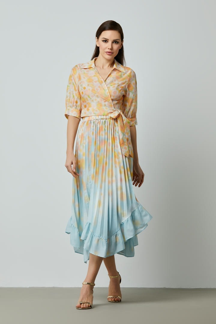 Pleated Asymmetric Skirt