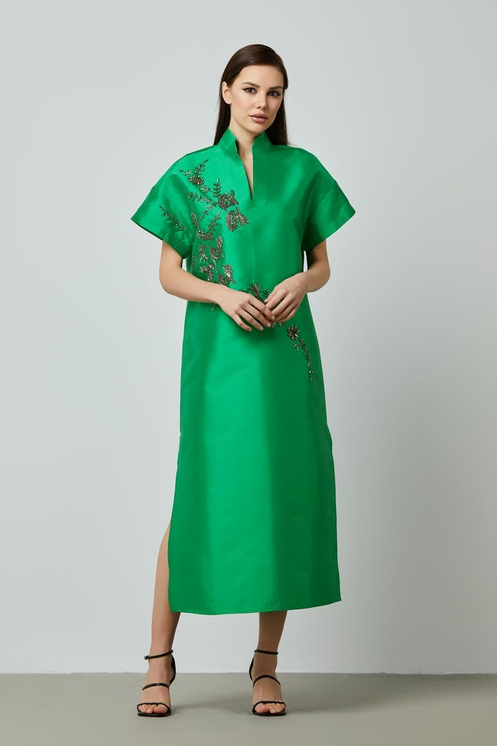 Embellished taffeta kaftan