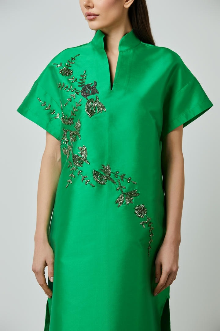 Embellished taffeta kaftan
