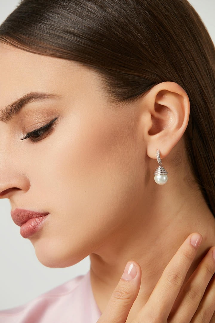 Silver & White Pearl Earrings