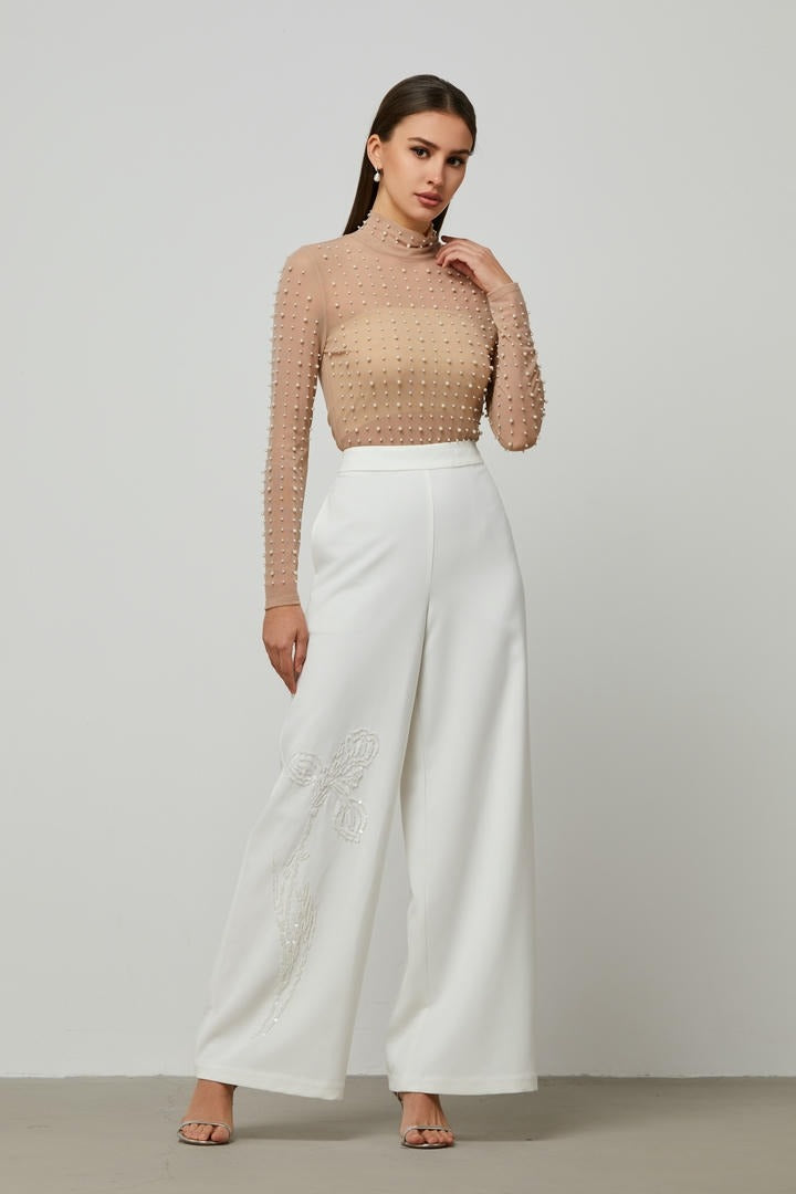 High waist white pants