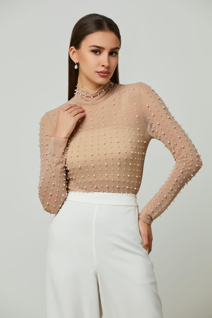 Pearl embellishment bodysuit top