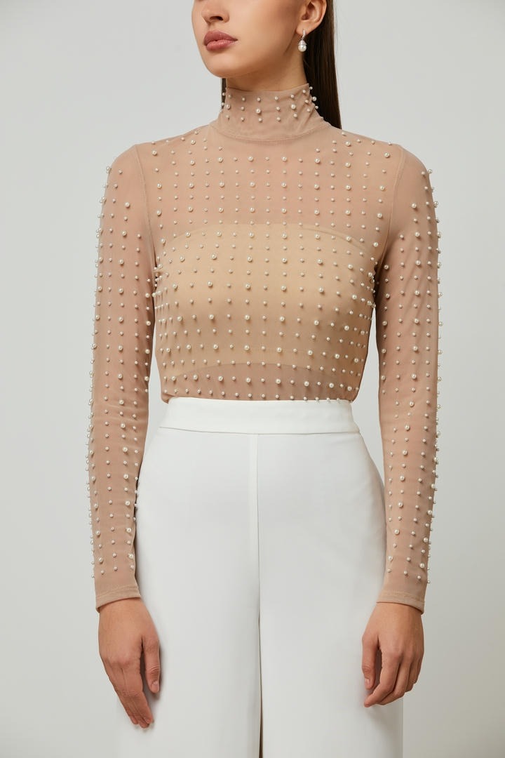 Pearl embellishment bodysuit top