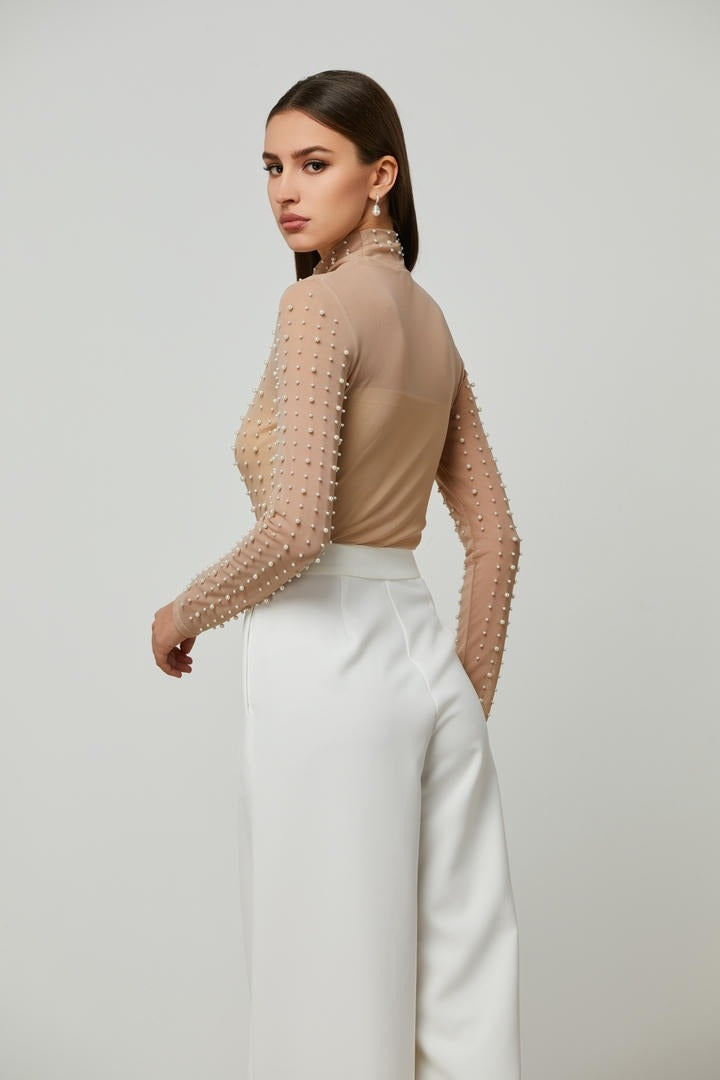 Pearl embellishment bodysuit top