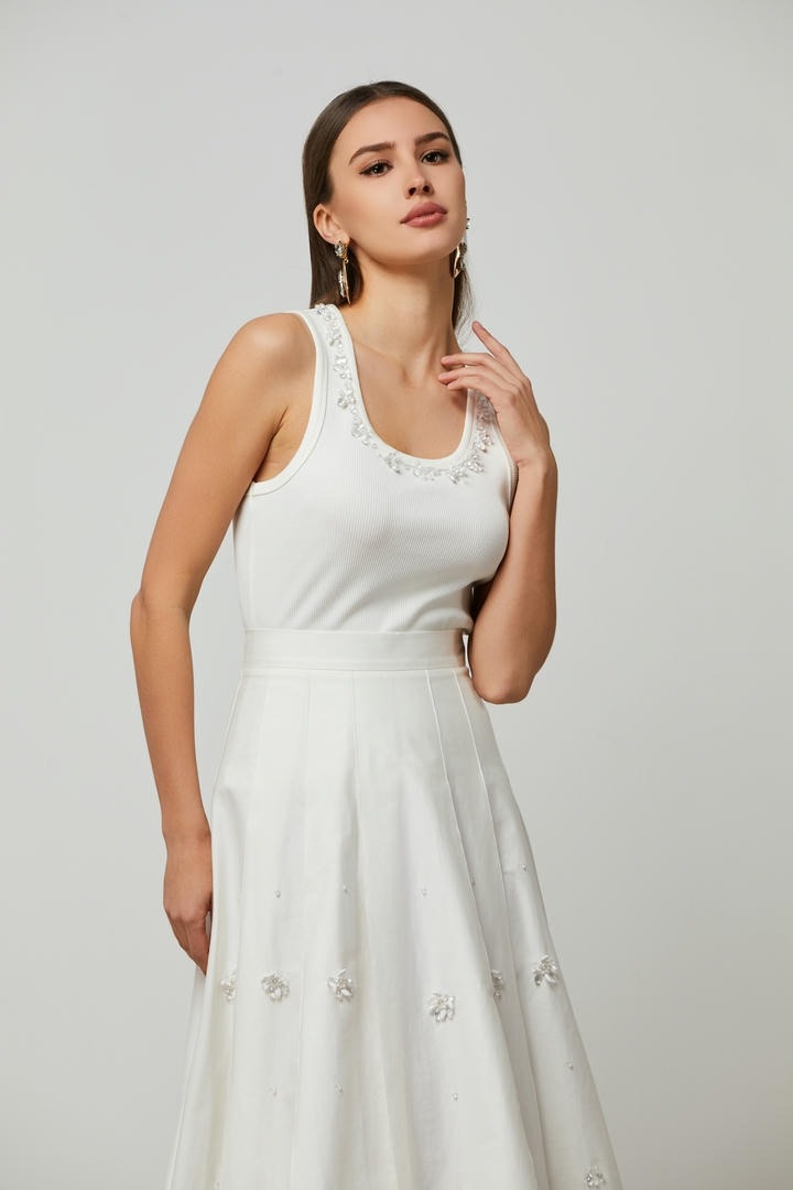 Embellished neckline tank top