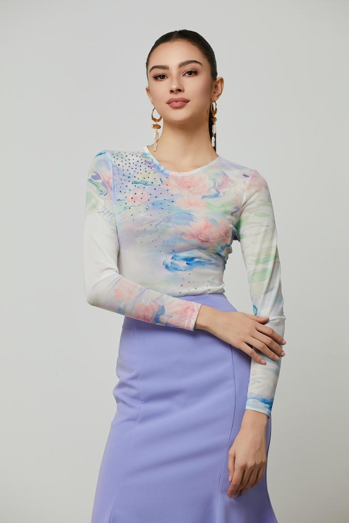 mix print bodysuit top