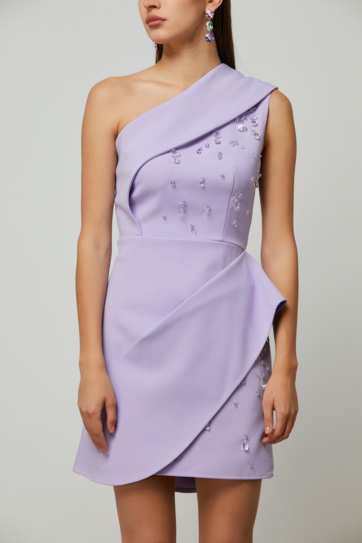 Asymmetrical embellished mini dress