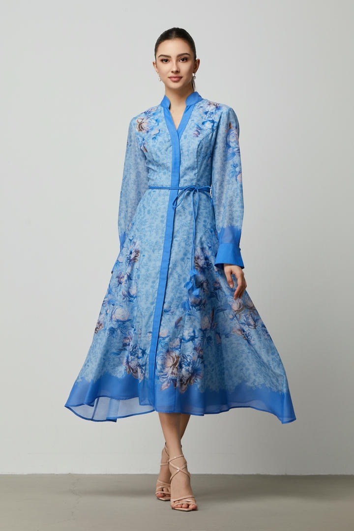 blue print shirt dress