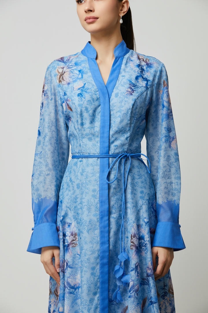 blue print shirt dress