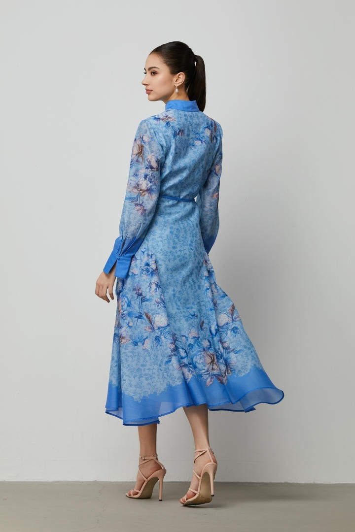 blue print shirt dress