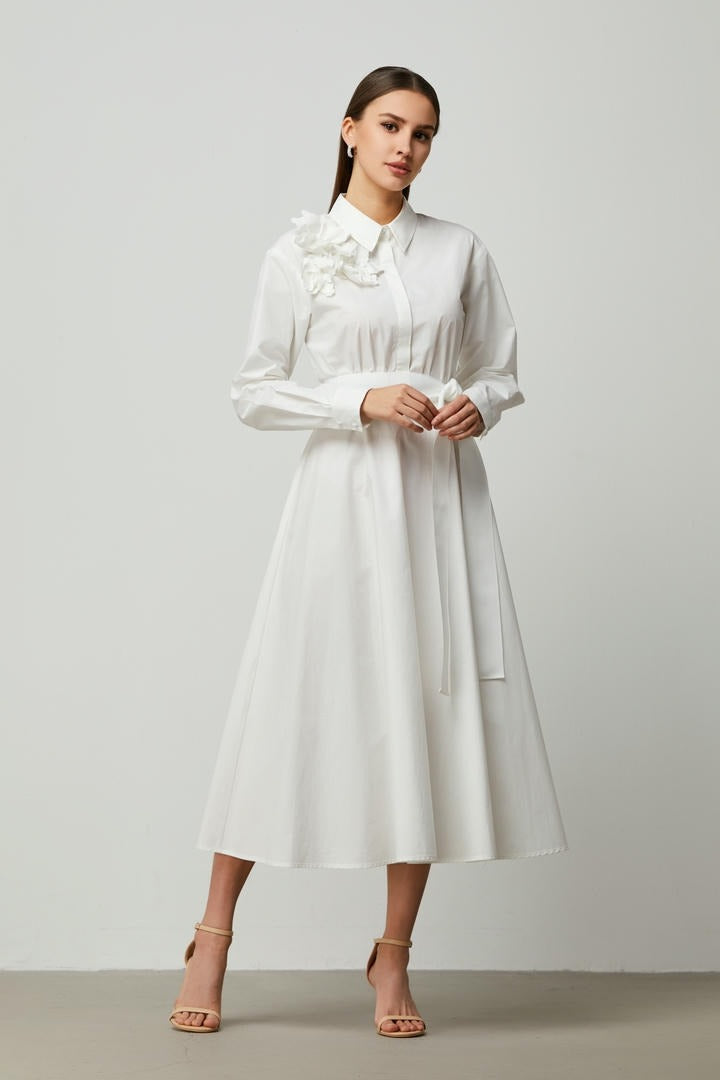 Flower applique shirt dress