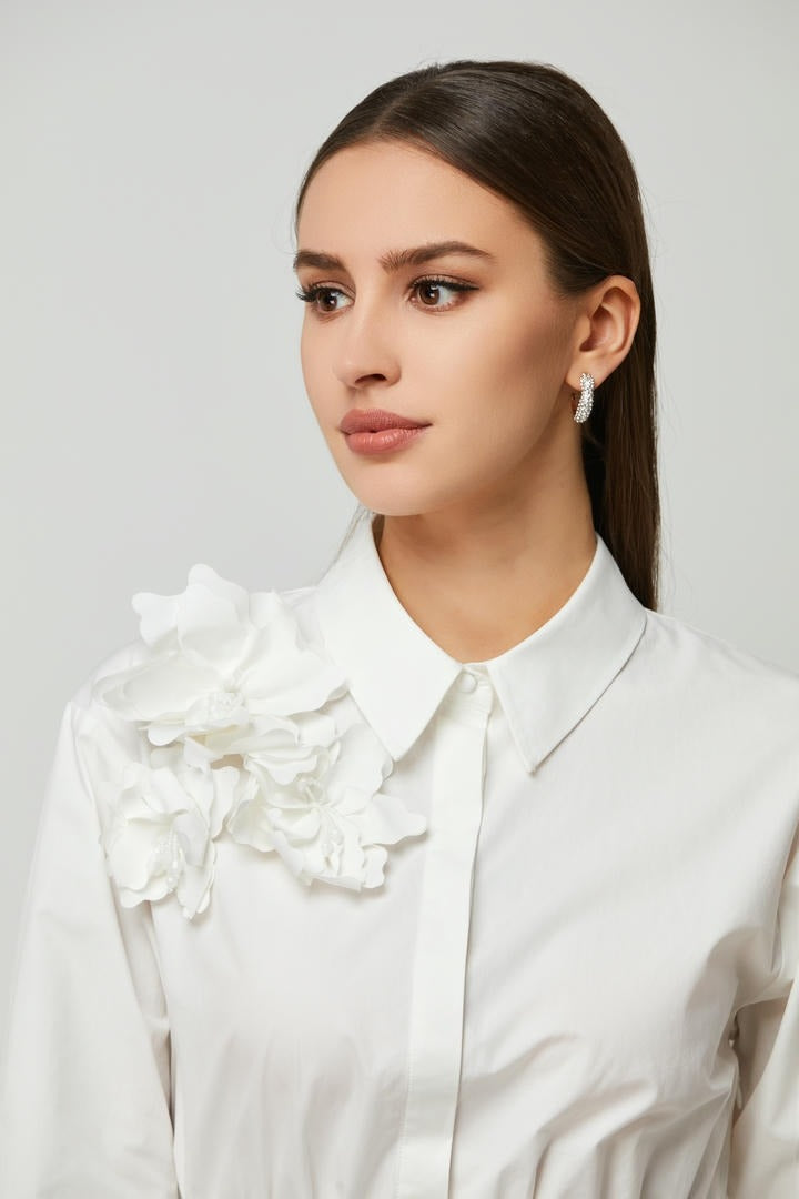 Flower applique shirt dress