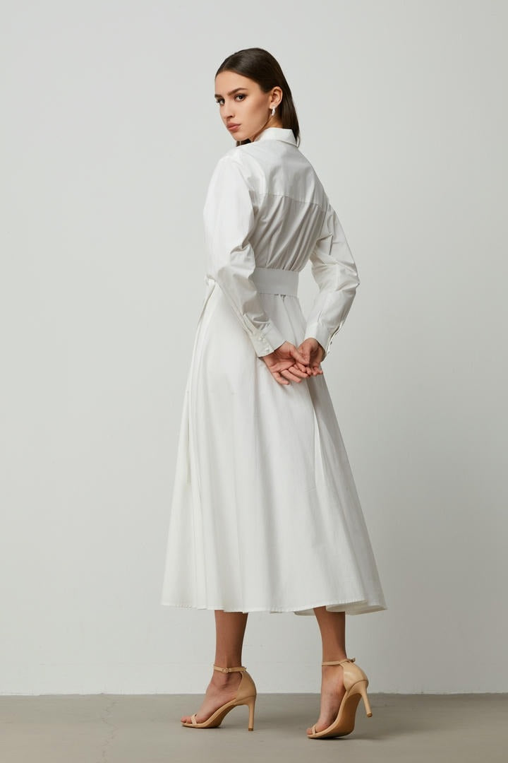 Flower applique shirt dress
